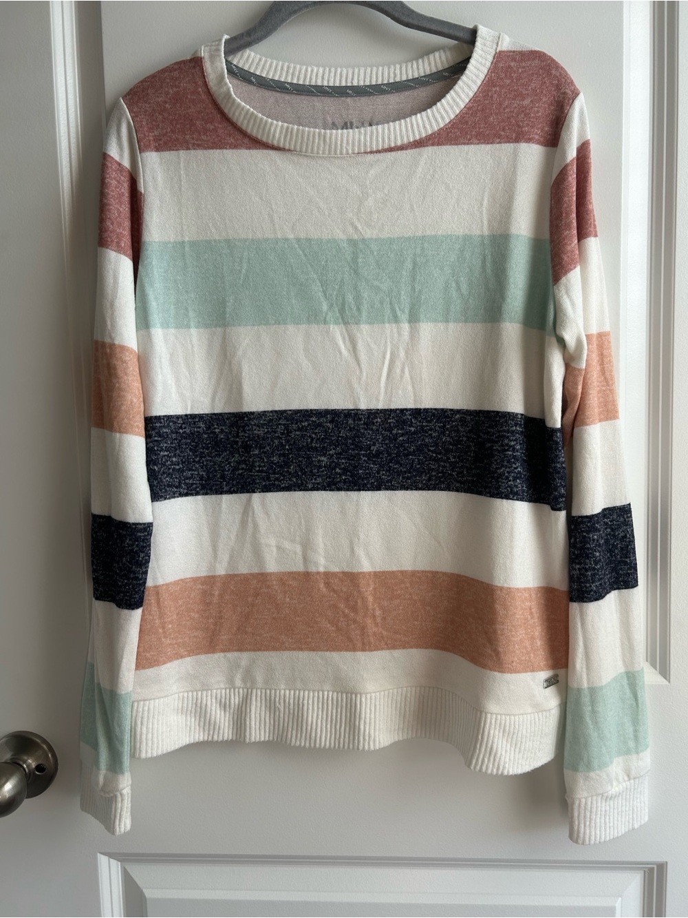 Striped Crewneck Sweater in Cream, Rust, Mint & Navy